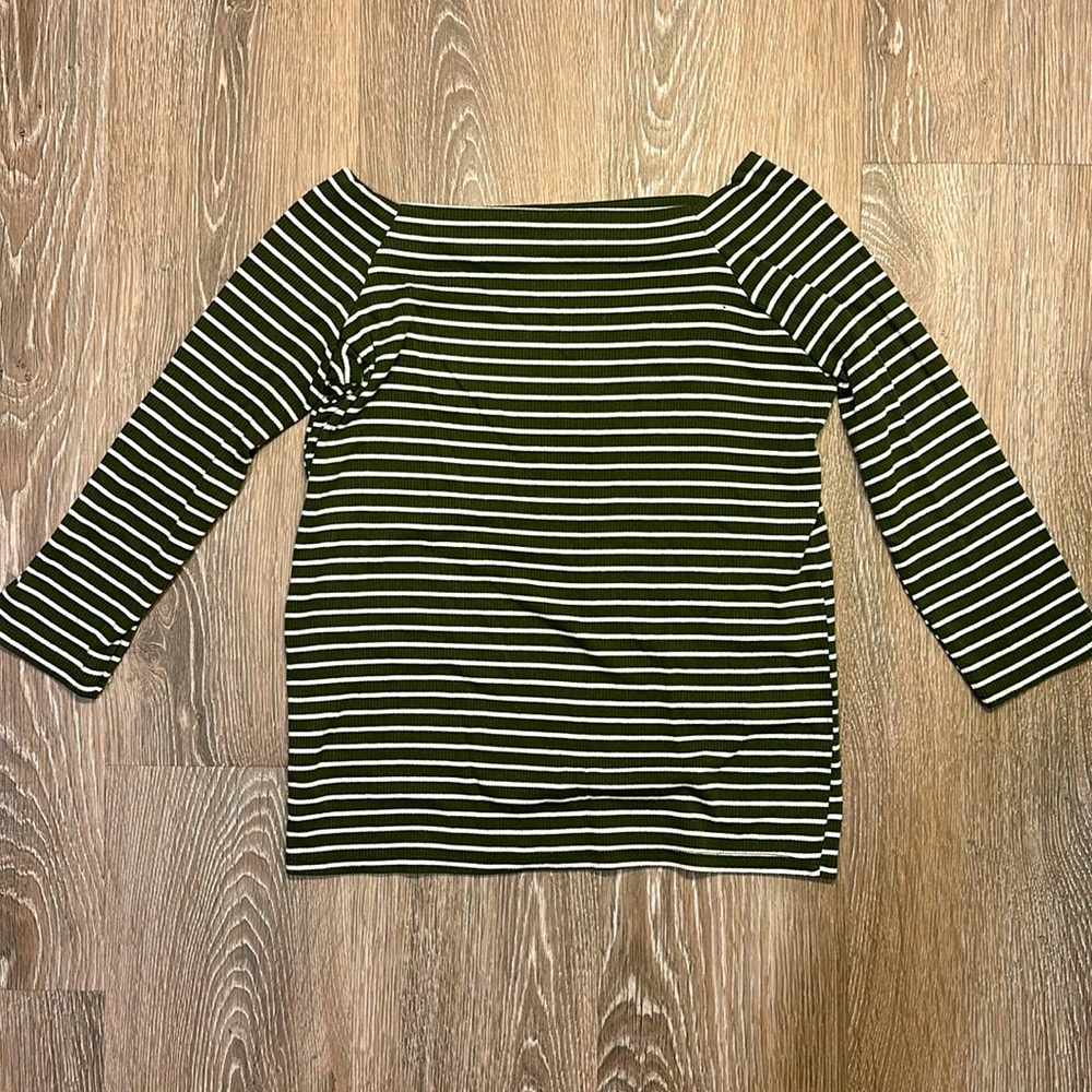A.n.a off the shoulder striped green blouse